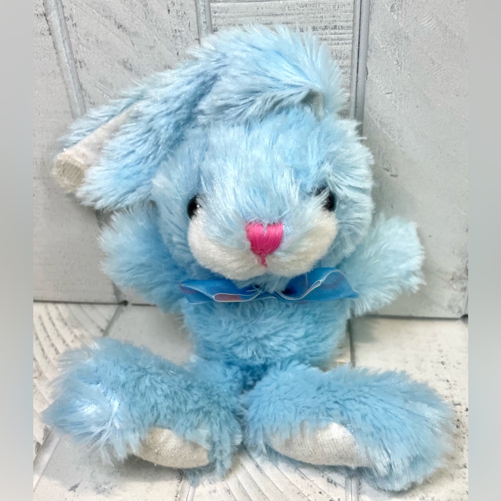 Dan Dee Small Blue Plush Bunny Connect Tip Ears Easter Rabbit Stuffed Animal Toy